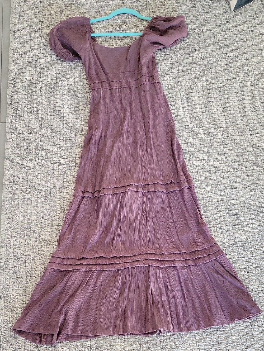 Smocked Waist Purple Maxi Dress with Puff Sleeves XS/S